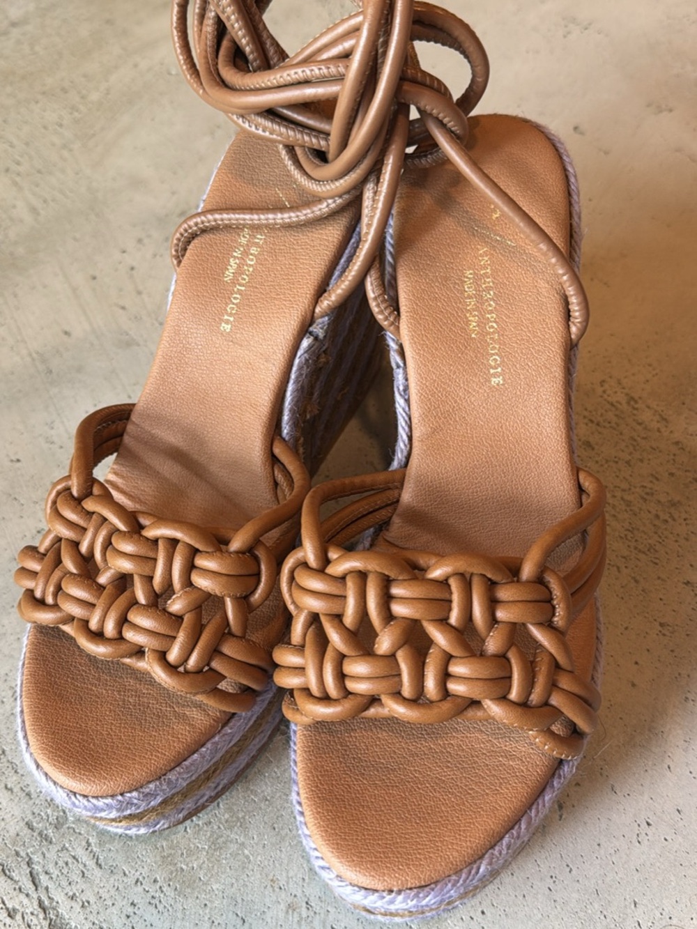 Anthropologie Braided Espadrille Wedge Sandals in Tan and Light Gray - Picture 3 of 5
